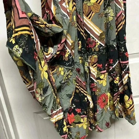 Abel the Label Trapeze Halter Maxi Dress Multicolor Floral Tiered Ruffles XS - Picture 6 of 10